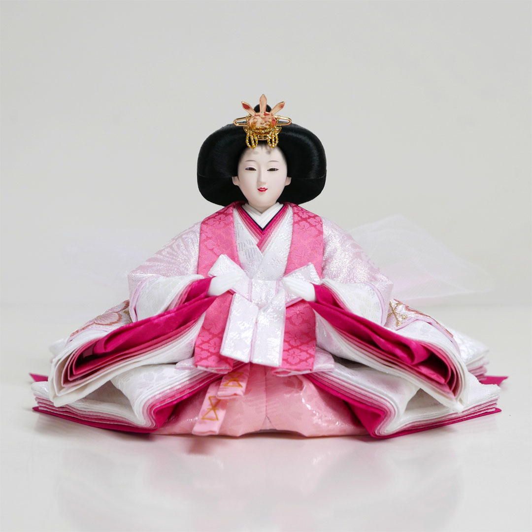 桜刺繍の淡いピンク衣装雛人形