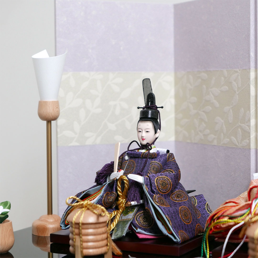 糸屋輪宝衣装雛人形紫萩屏風黒塗収納飾り