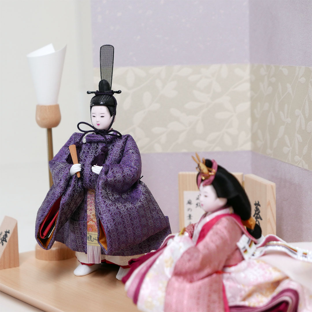 柴田家千代作 麻の葉柄衣装雛人形紫萩屏風親王飾り