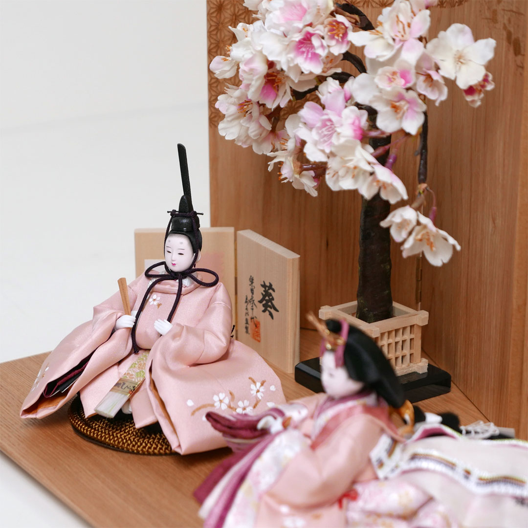 柴田家千代作 手描き桜ピンク衣装雛人形麻の葉模様親王飾り