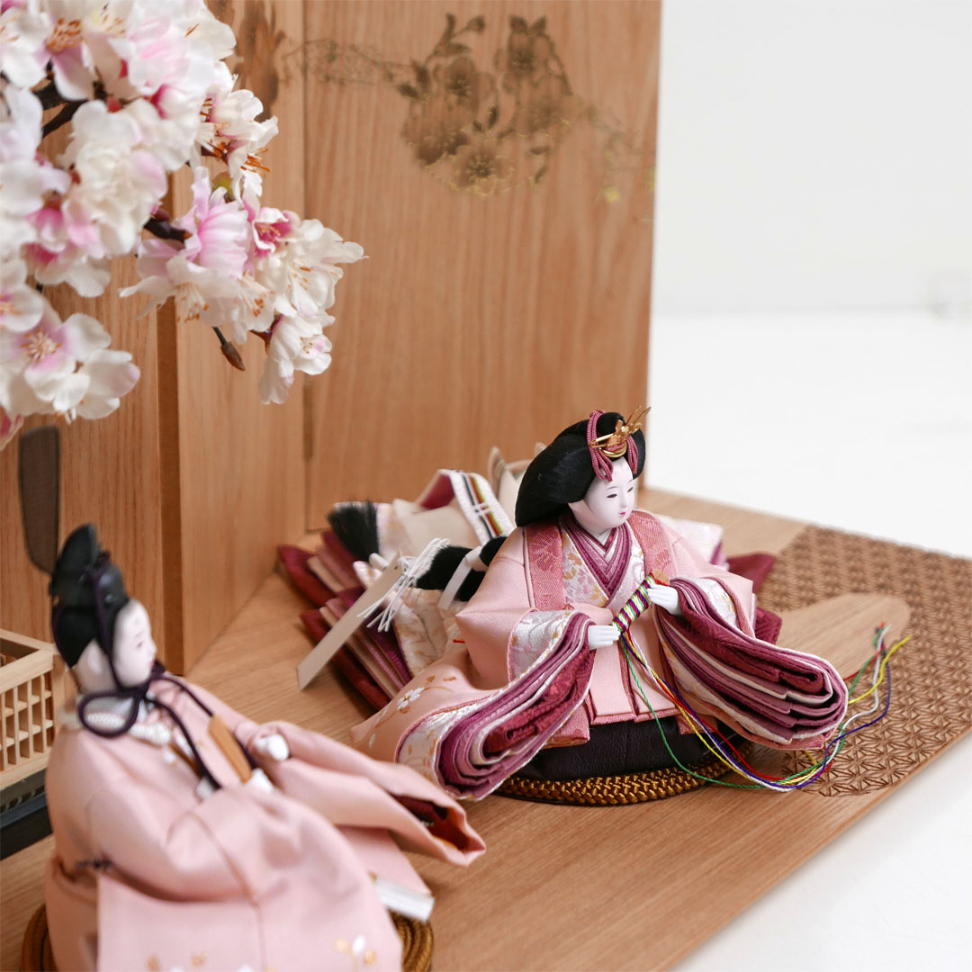 柴田家千代作 手描き桜ピンク衣装雛人形麻の葉模様親王飾り