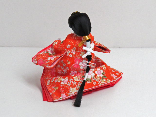 オレンジ衣装の姫とグレーの殿の友禅雛人形枝垂桜三段収納飾り