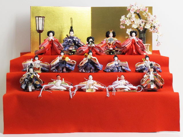 ワクワクする十五人揃い収納三段飾りが安い 雛人形三段飾り～広島市の人形問屋十二段屋
