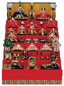 別誂西陣織金襴で製作した豪華なお雛様を伝統的な赤い毛氈を使用した雛人形七段飾りにセットしました