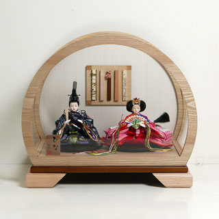 霞小花柄衣装の雛人形アクリル円型ケース飾り