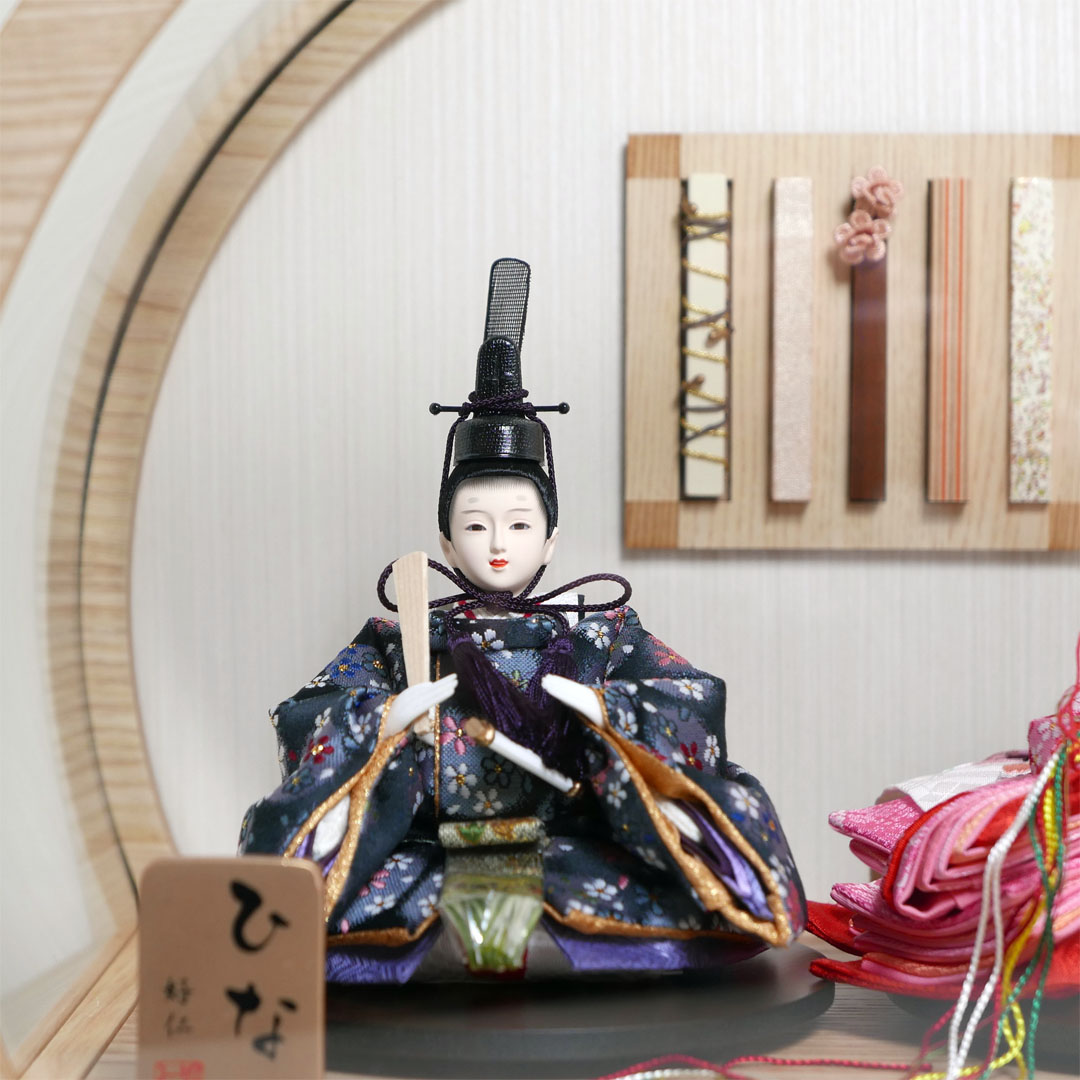 霞小花柄衣装の雛人形アクリル円型ケース飾り