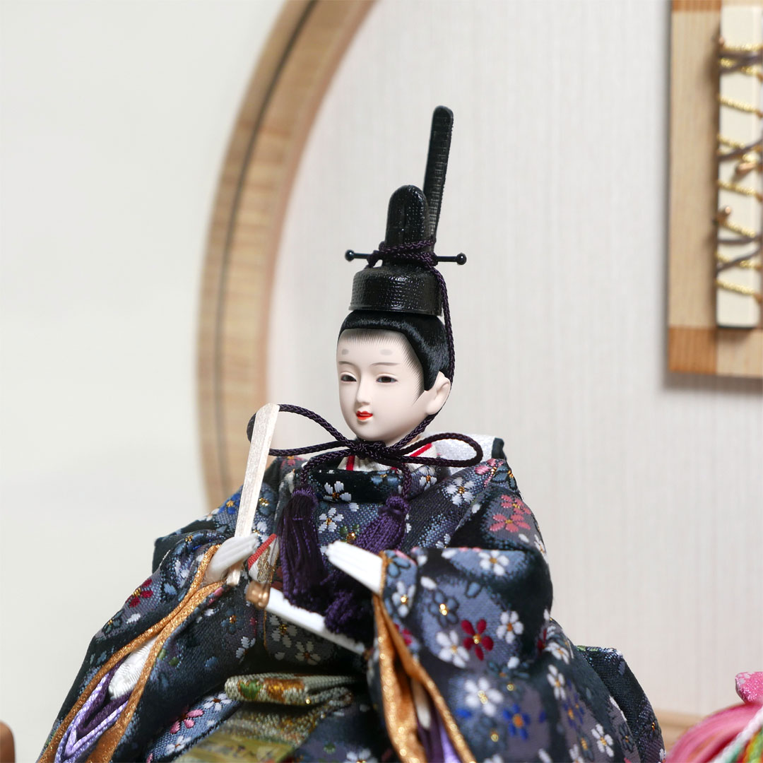 霞小花柄衣装の雛人形アクリル円型ケース飾り