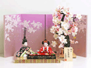 木目込み人形桜花柄縮緬衣装の桜屏風1本桜親王飾り
