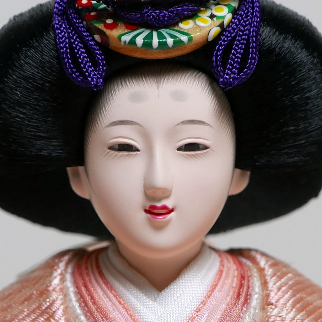 望月龍翠作 オレンジと薄紫衣装の雛人形