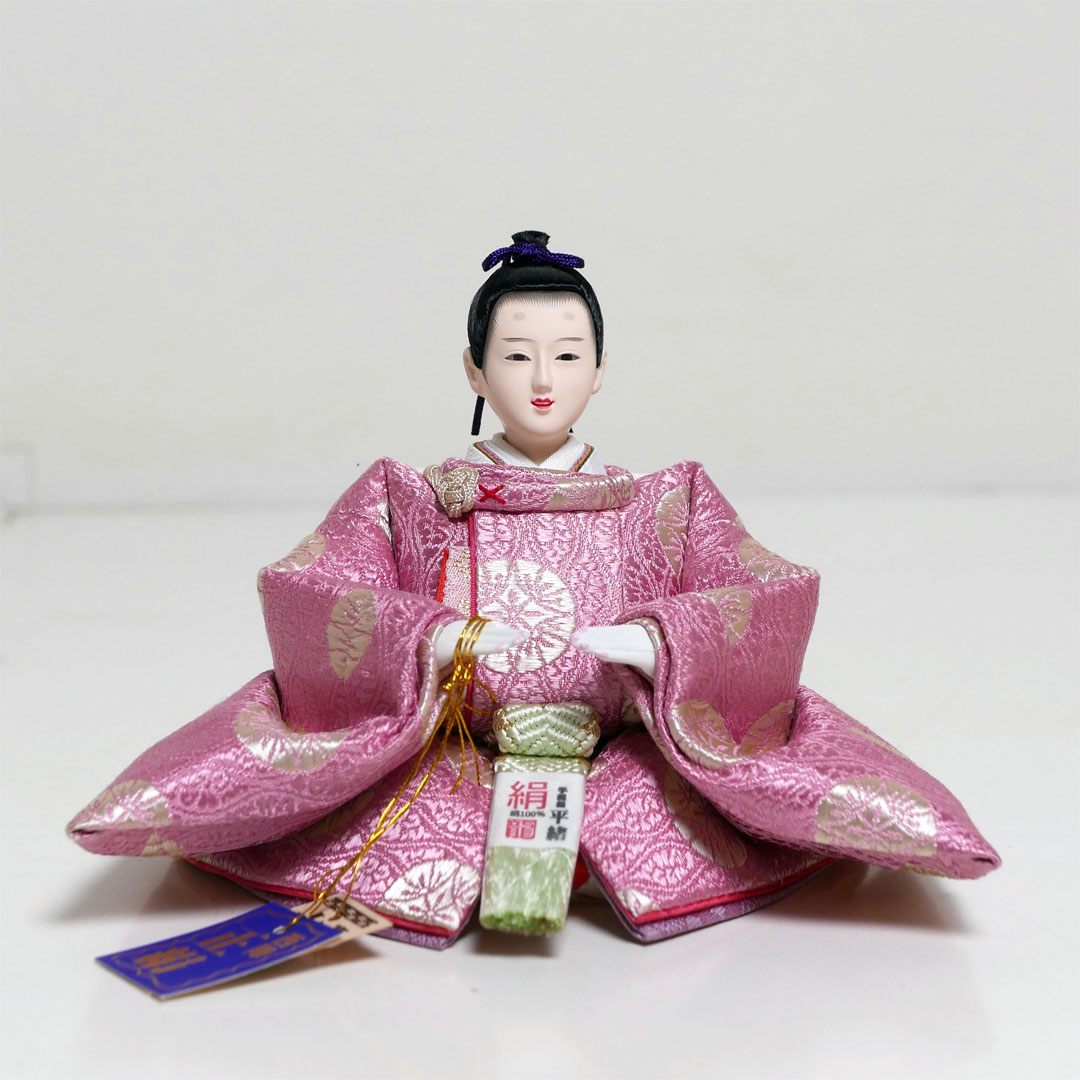 望月龍翠作 オレンジと薄紫衣装の雛人形