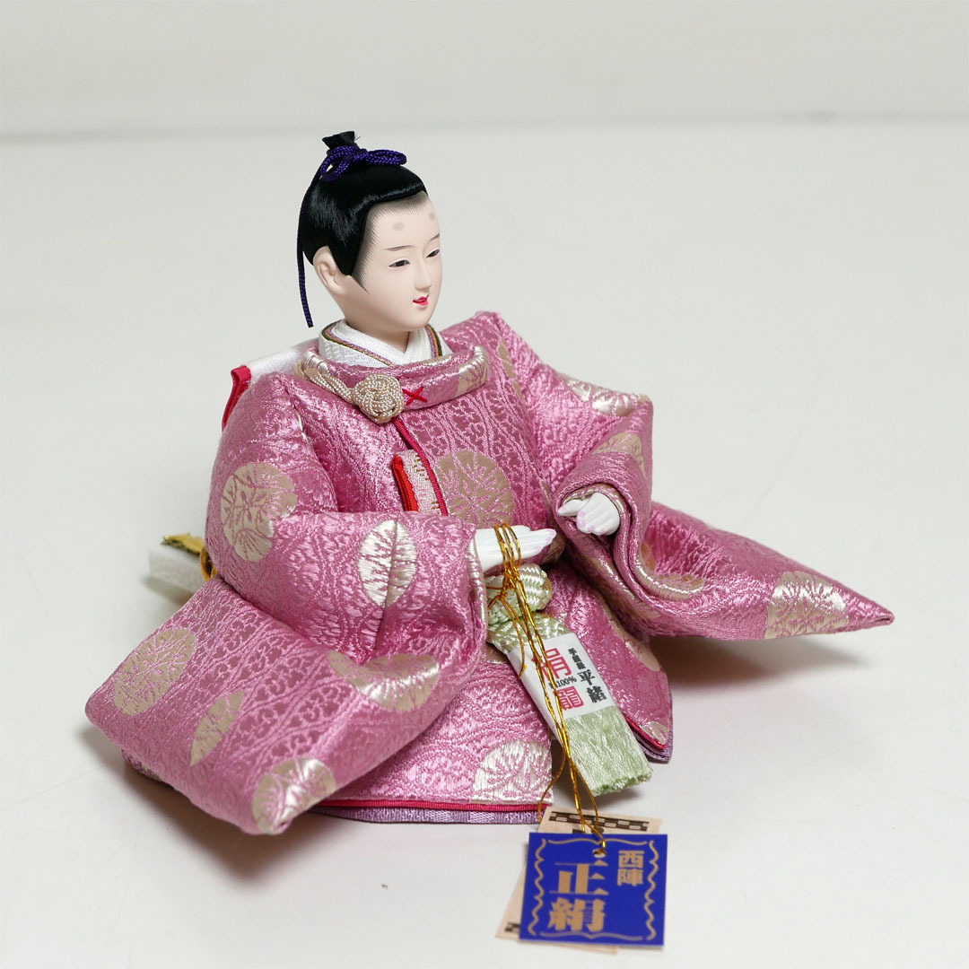 望月龍翠作 オレンジと薄紫衣装の雛人形