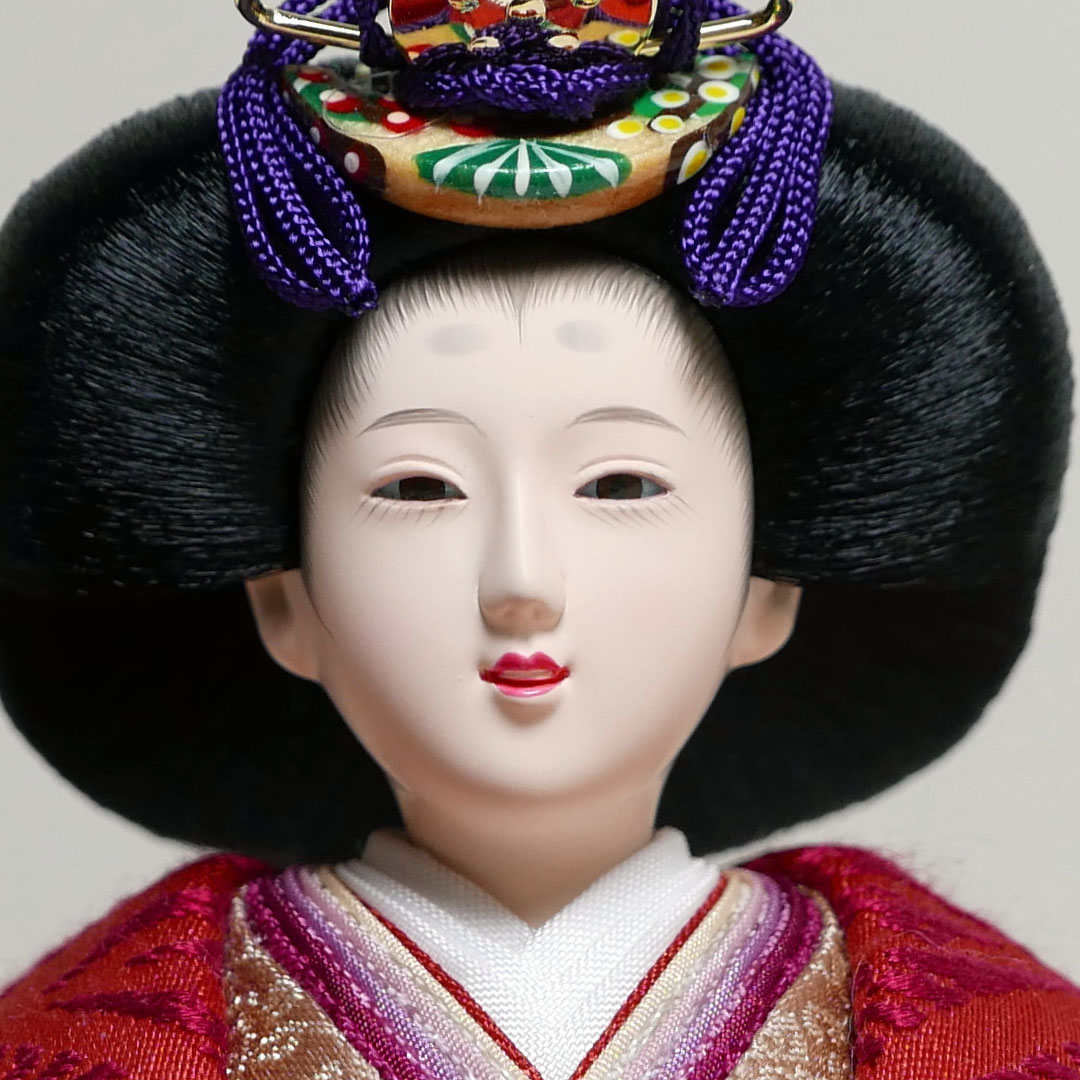 望月龍翠作 朱色と黄土色衣装の雛人形