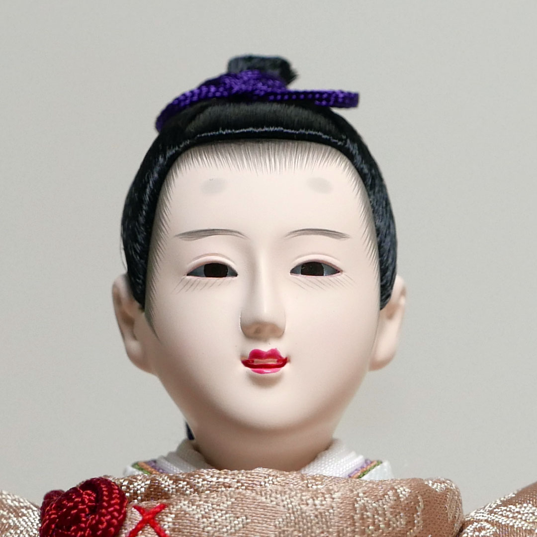 望月龍翠作 朱色と黄土色衣装の雛人形