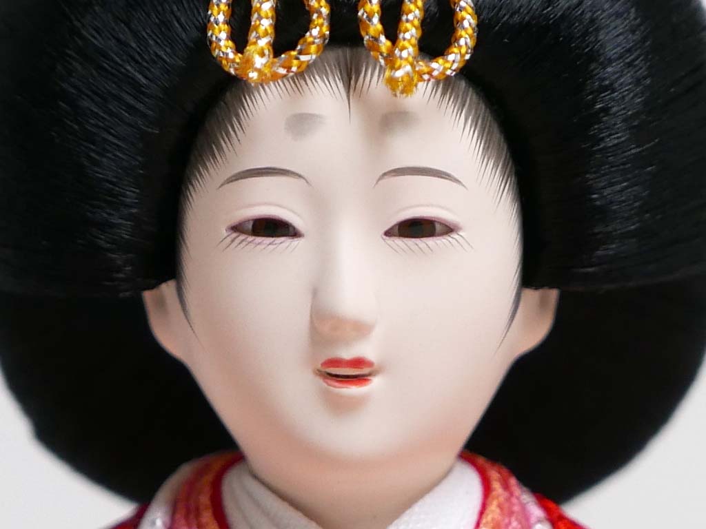 オレンジ桜花柄衣装の雛人形