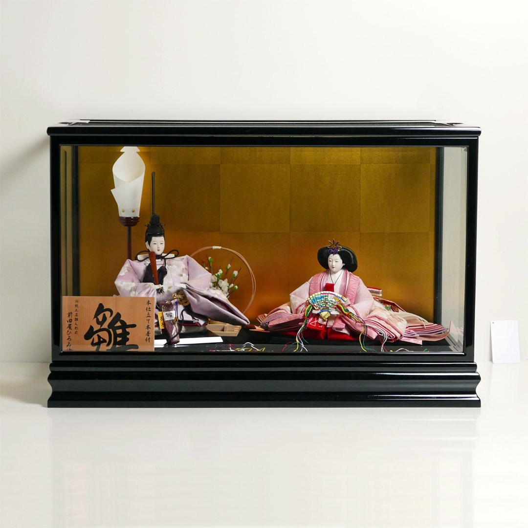 【激安特価在庫処分】桃藤色桜柄本着付雛人形黒枠面取ケース飾り