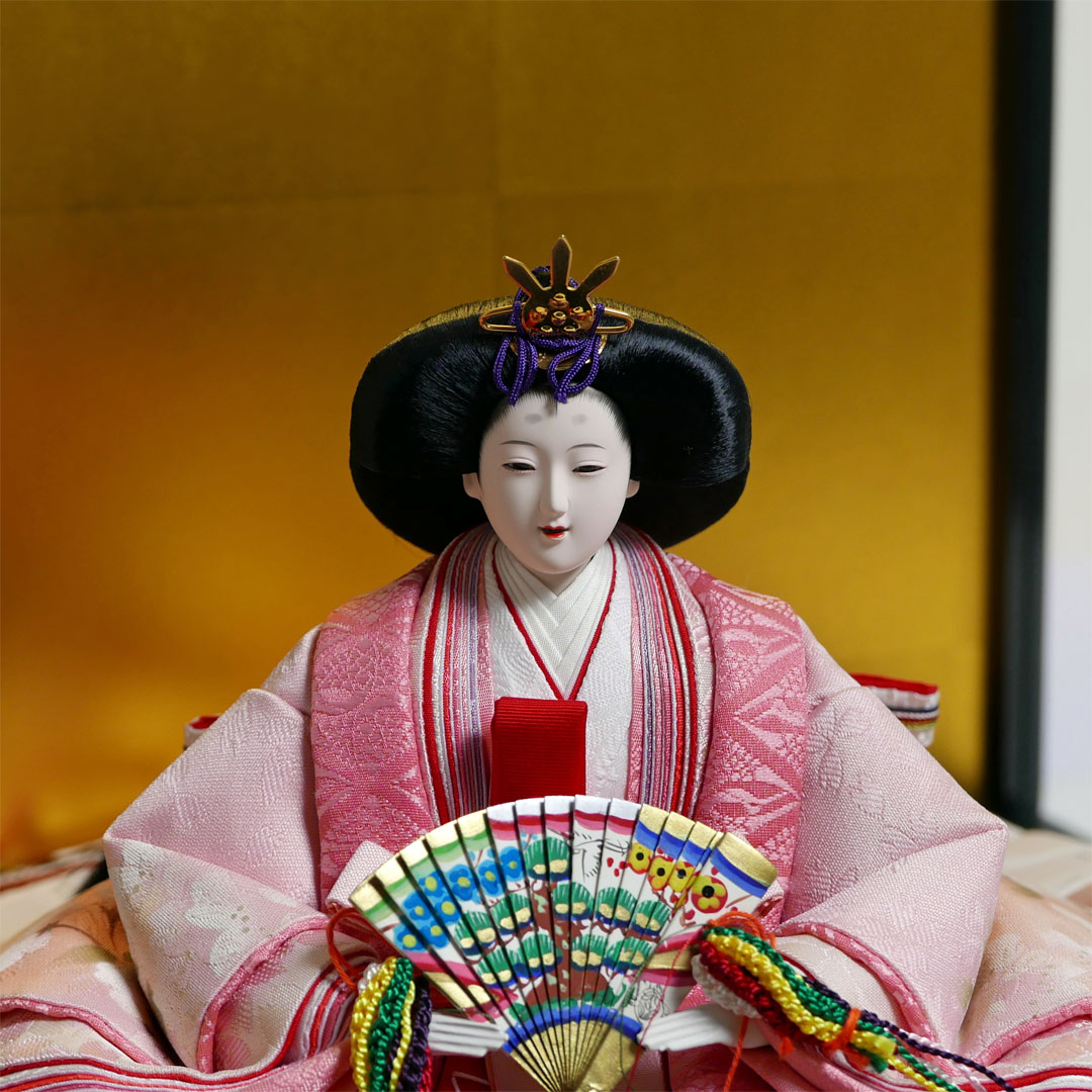 【激安特価在庫処分】桃藤色桜柄本着付雛人形黒枠面取ケース飾り