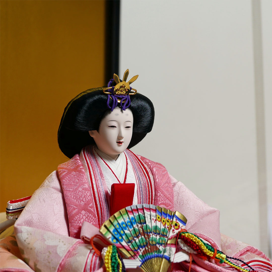 【激安特価在庫処分】桃藤色桜柄本着付雛人形黒枠面取ケース飾り