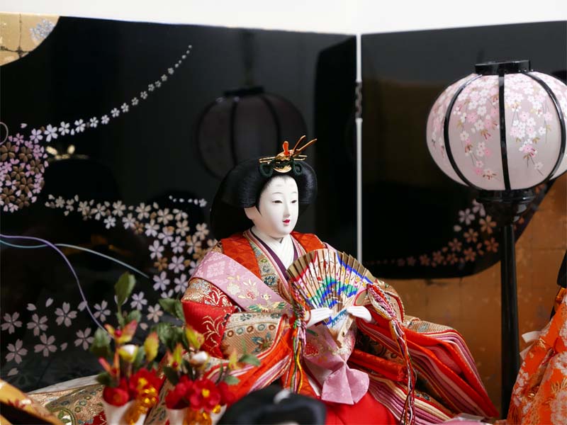 【激安特価在庫処分】草花鳳凰模様金襴衣装の花つつみ屏風五人飾り