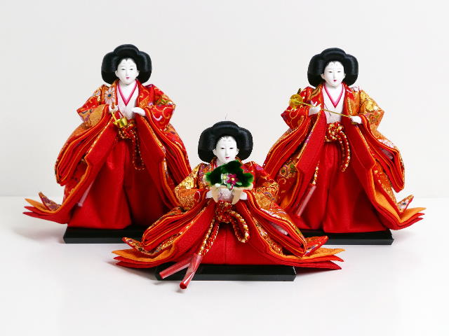 【激安特価在庫処分】オレンジ亀甲松吉祥文様金襴衣装の三五三人官女