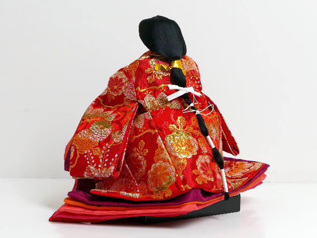 【激安特価在庫処分】赤オレンジ菊桐文様金襴衣装の八寸三人官女