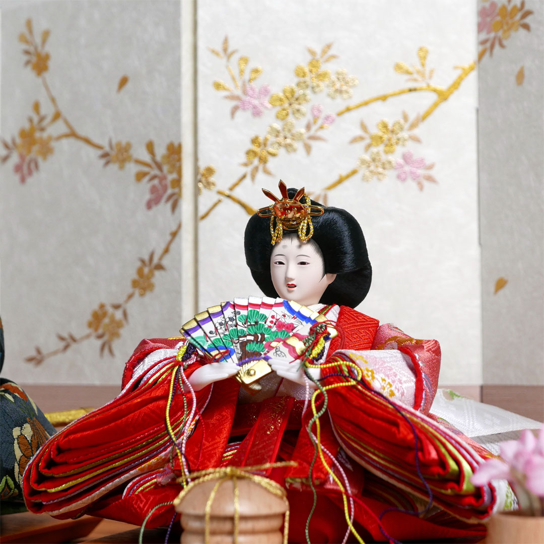 縁起の良い松竹梅衣装雛の雛人形白枝桜屏風収納飾り