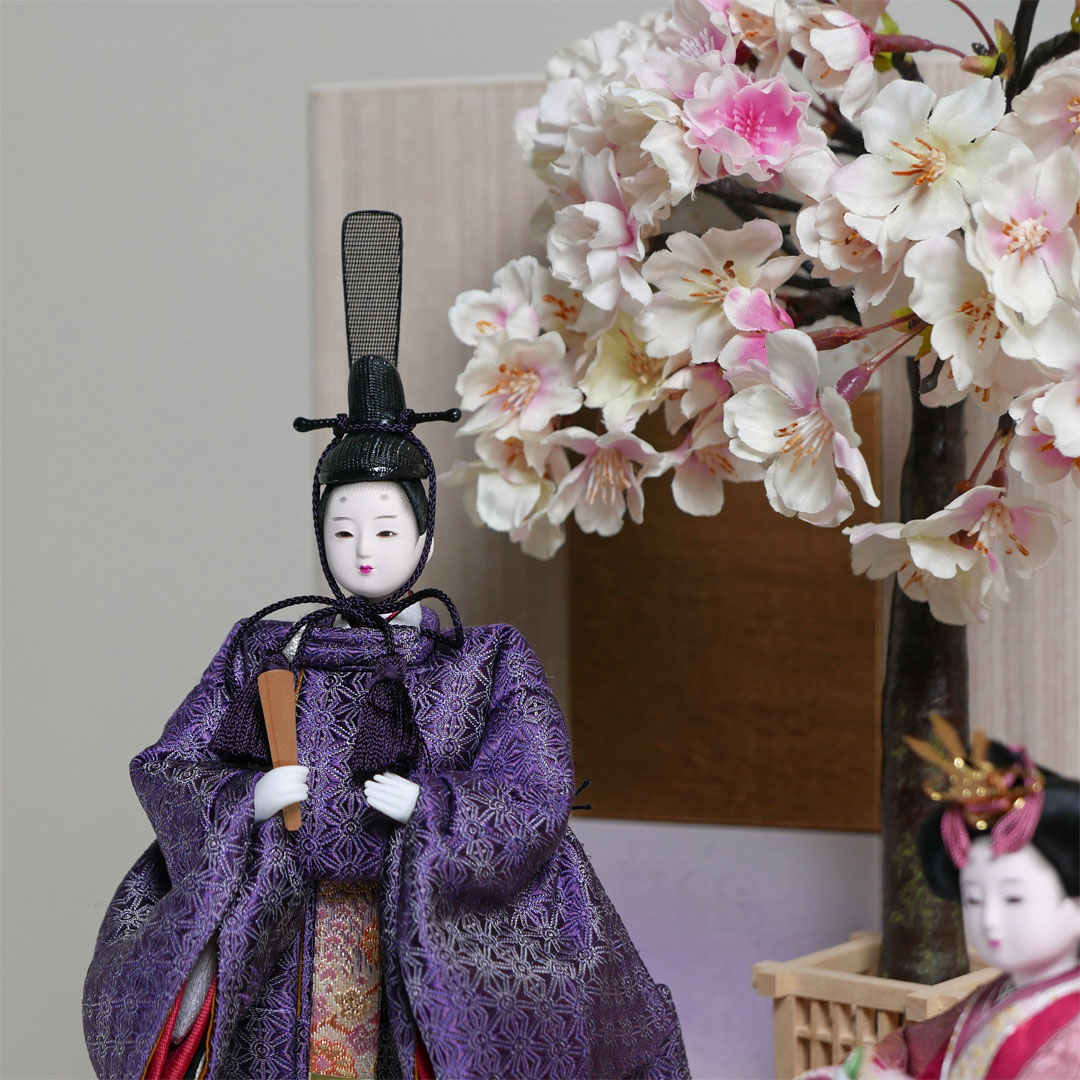 柴田家千代作 麻の葉柄衣装雛人形白木目屏風収納飾り