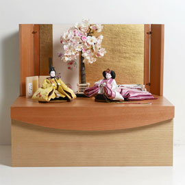 柴田家千代作 手描き桜白衣装雛人形木目刺繍金屏風桜収納飾り