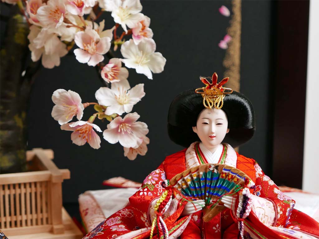 桜模様の金襴衣装雛人形月桜親王収納飾り