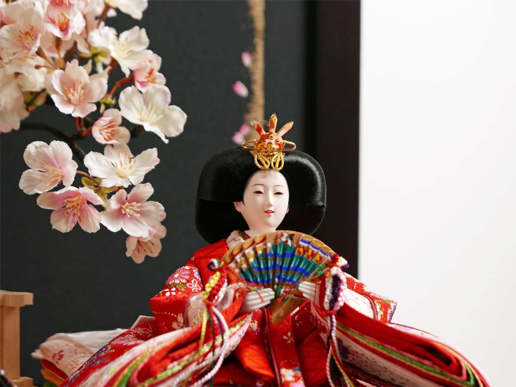 桜模様の金襴衣装雛人形月桜親王収納飾り
