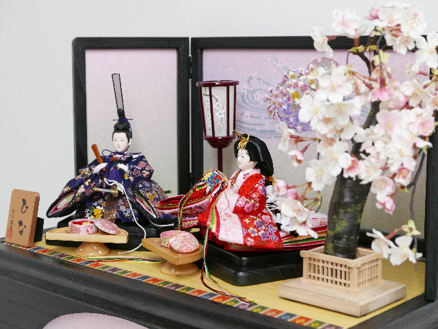 桜模様の金襴衣装雛人形雪輪刺繍桜収納飾り
