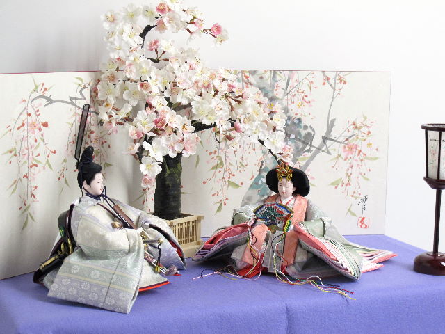 おしゃれな薄緑の雛人形桜収納飾りが安い 雛人形収納飾り～広島市の人形問屋十二段屋