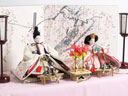 桜の刺繍がかわいいピンクの雛人形手描き桜屏風収納親王飾り