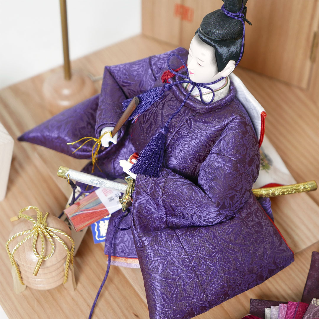 望月龍翠作 有職麹塵衣装の雛人形麻の葉模様親王飾り