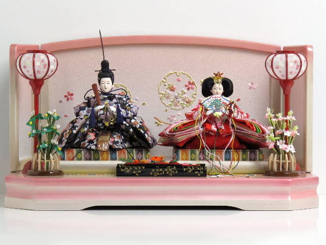 桜模様雛人形をぼかしピンクにのせたコンパクト親王飾り