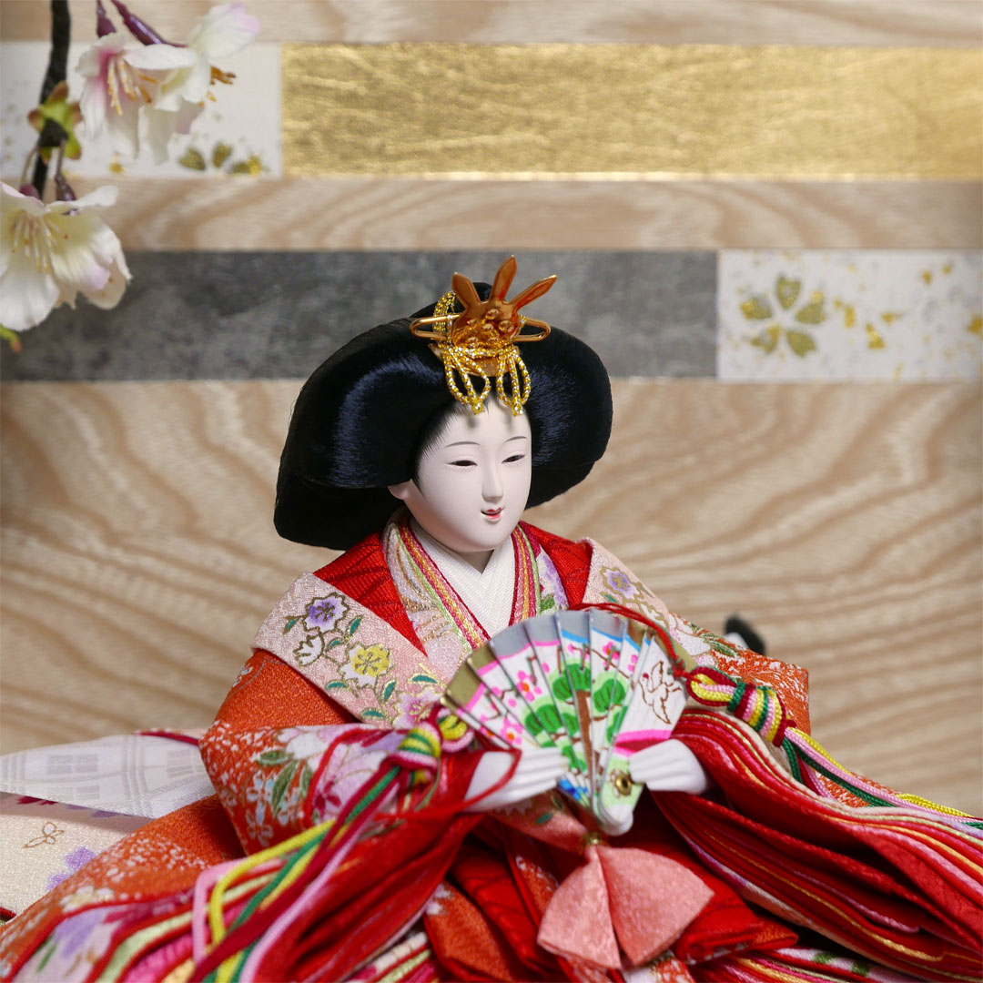 桜柄友禅衣装雛人形木目屏風雲桜寿司餅親王飾り