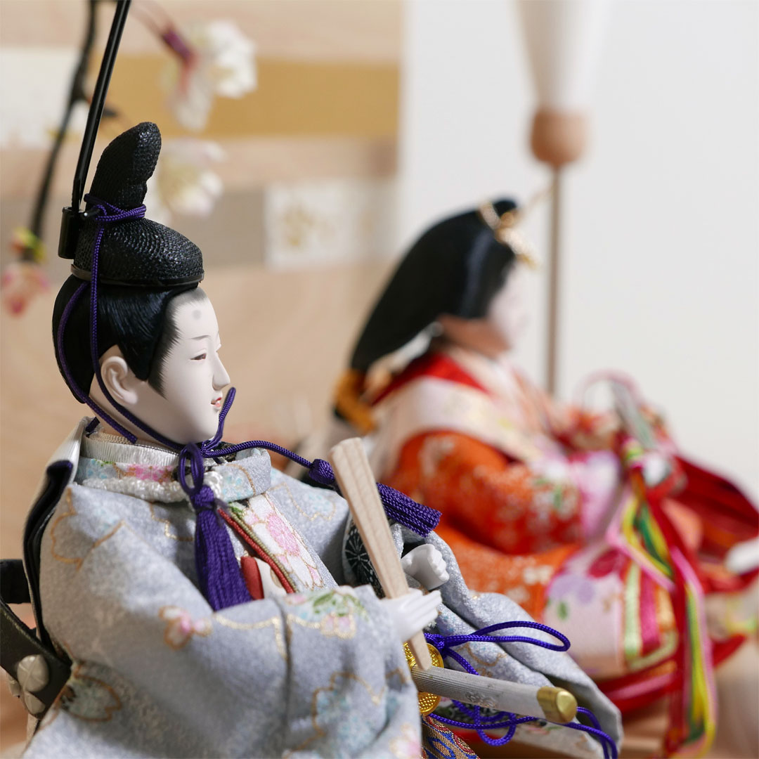桜柄友禅衣装雛人形木目屏風雲桜寿司餅親王飾り