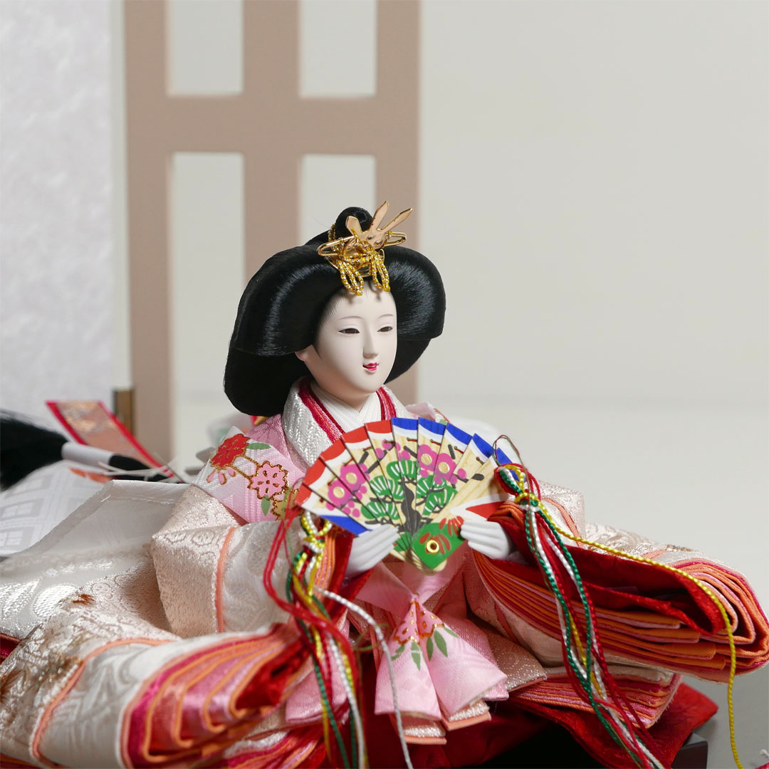 モカ色の桜刺繍衣装雛人形フレーム桜グレー親王飾り
