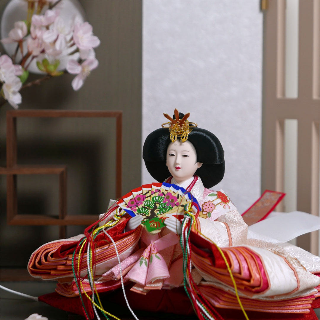 モカ色の桜刺繍衣装雛人形フレーム桜グレー親王飾り