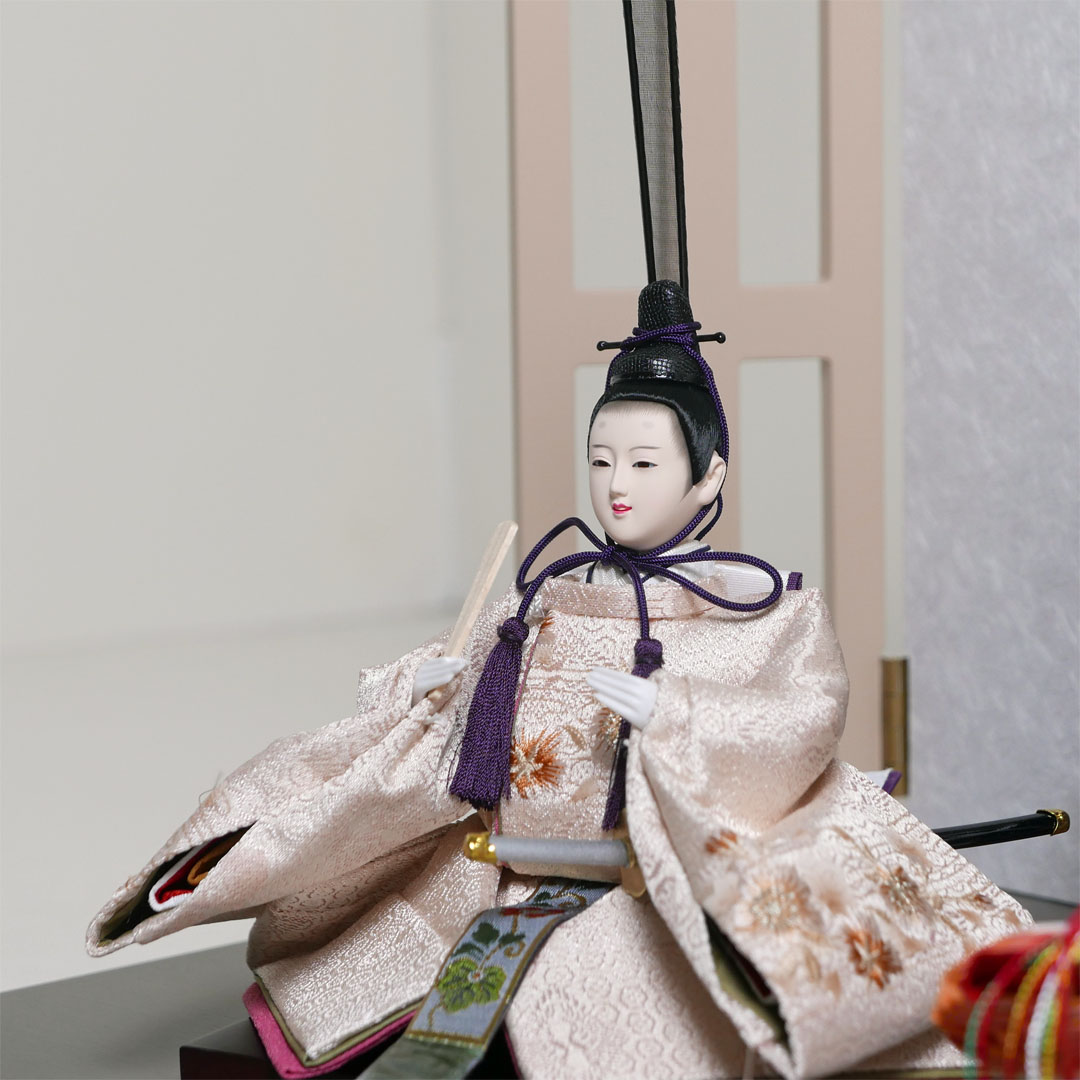 モカ色の桜刺繍衣装雛人形フレーム桜グレー親王飾り