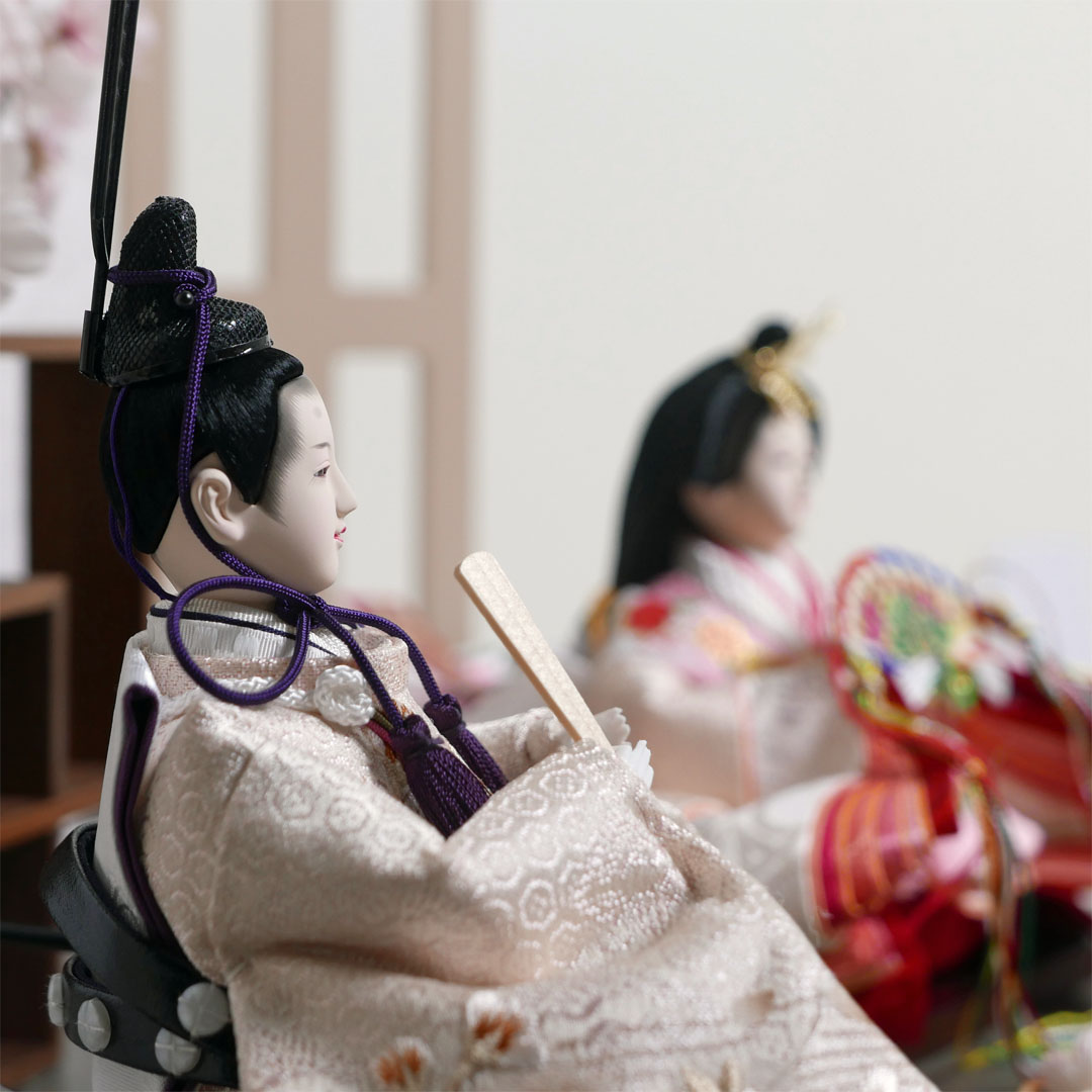 モカ色の桜刺繍衣装雛人形フレーム桜グレー親王飾り