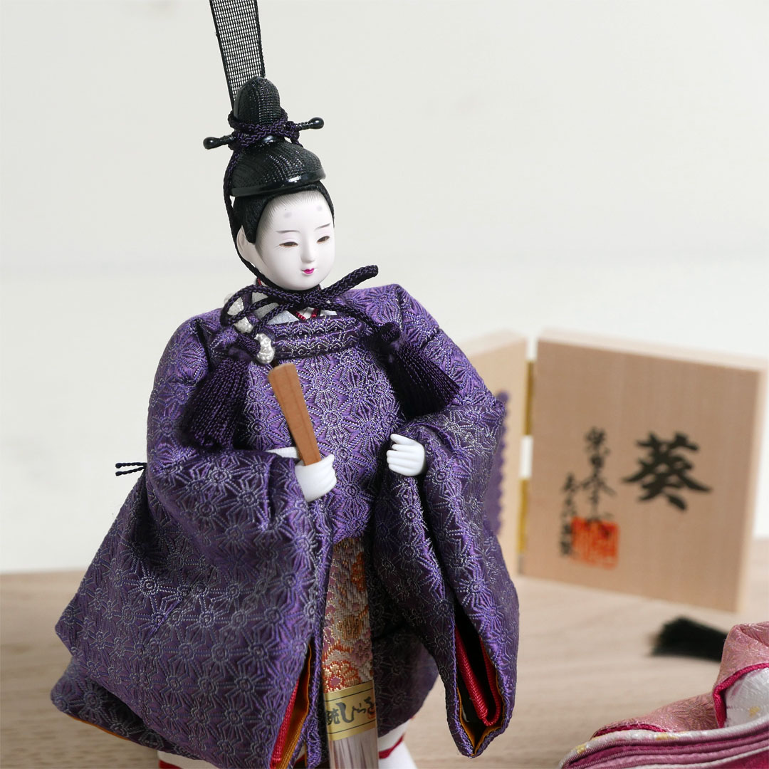 柴田家千代作 麻の葉柄衣装雛人形栓平台花飾り