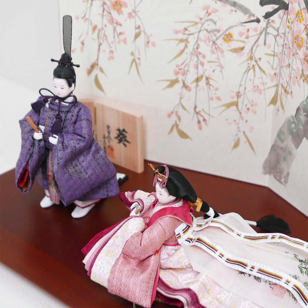 柴田家千代作 麻の葉柄衣装雛人形手描き桜親王飾り