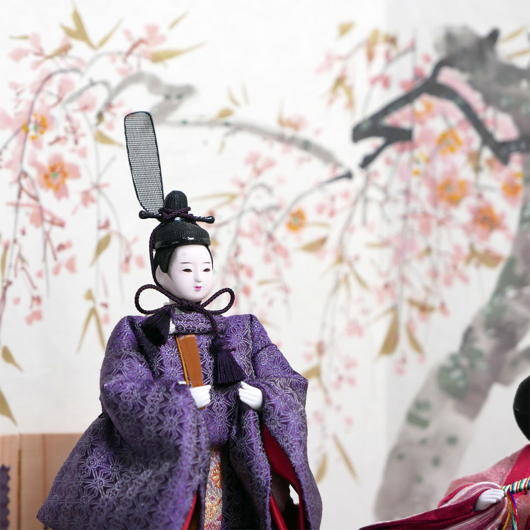 柴田家千代作 麻の葉柄衣装雛人形手描き桜親王飾り