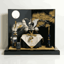 雄山作 天賦之兜7号大和月に松屏風飾り