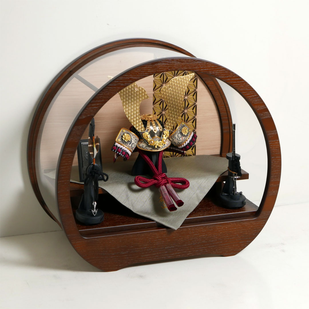 雄山作 天賦の兜 7号 夢牡丹 アクリル円型オーク塗飾り