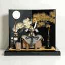 雄山作 暁紺糸威兜1/5サイズ月に松屏風飾り