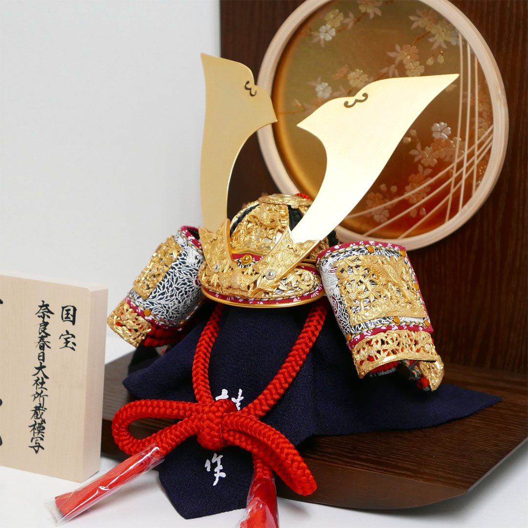 雄山作 竹雀之兜10号竹千筋細工金桜衝立飾り 国宝模写