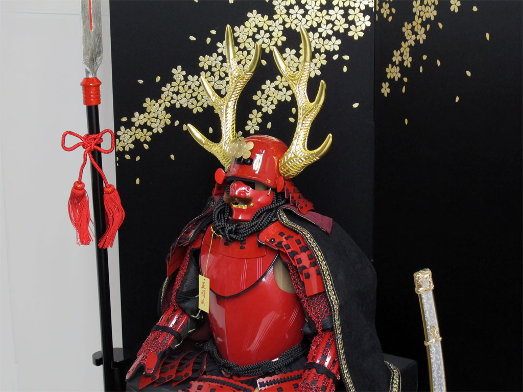真田信繁(真田幸村)南蛮胴具足金桜黒屏風槍太刀飾り