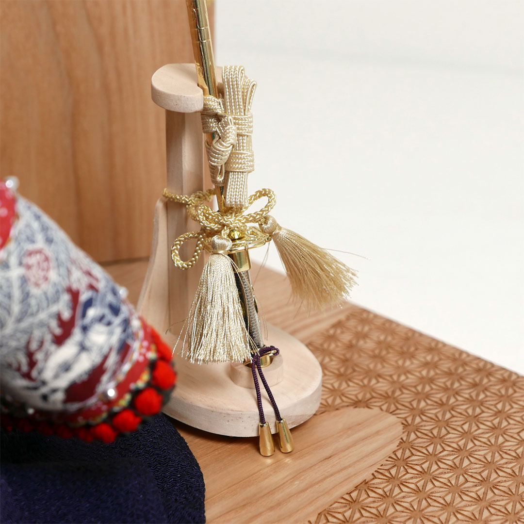 雄山作 浅葱威之兜12号タモ麻の葉模様飾り 国宝模写