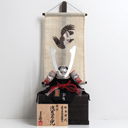 浅葱威之兜鷹タペストリー焼桐箱収納飾りの五月人形